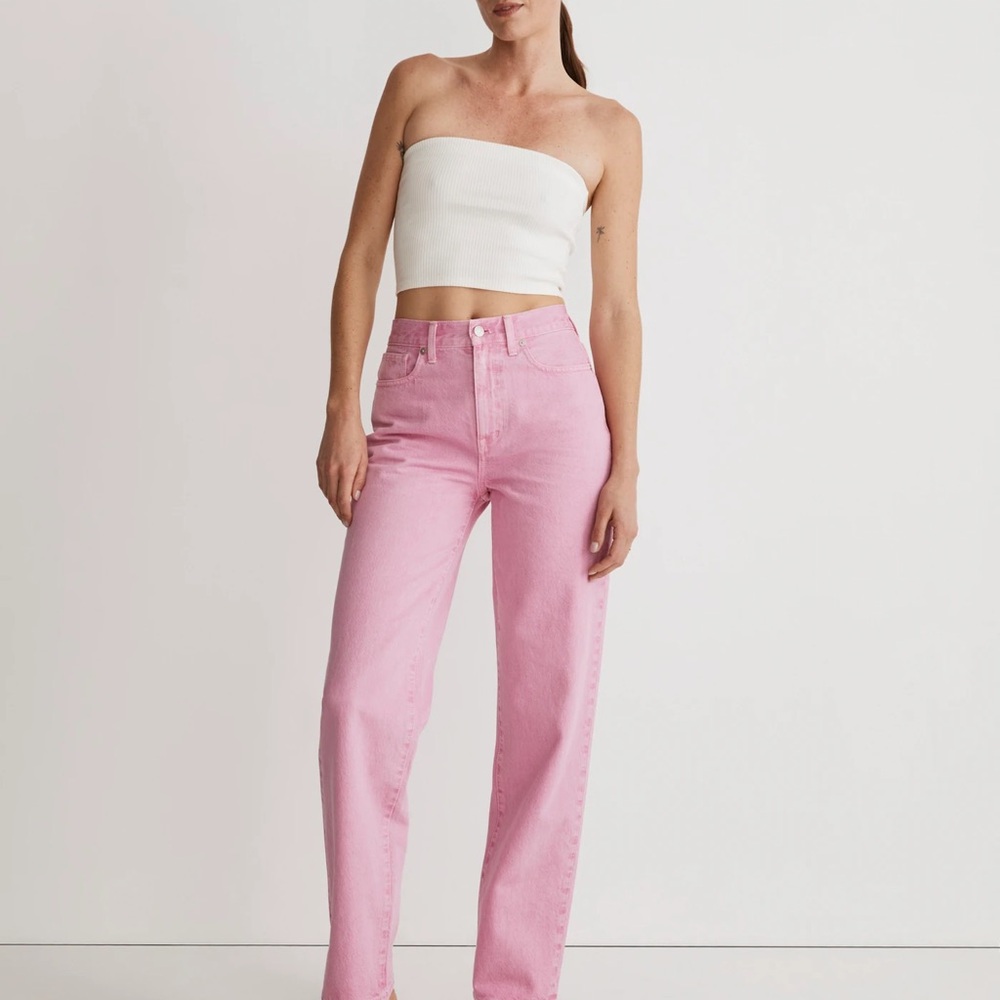 Madewell Baggy Straight Jeans in Pink. 28.